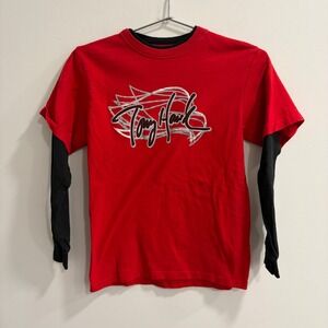 Tony Hawk Boys Red Black Layered Long Sleeve Graphic T-Shirt Size M 10/12